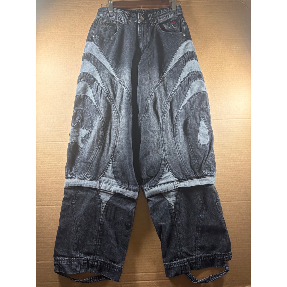 Sora Baggy Jeans Mens Size 28 Black Gray Y2K Streetwear Wide Leg Paneled Denim